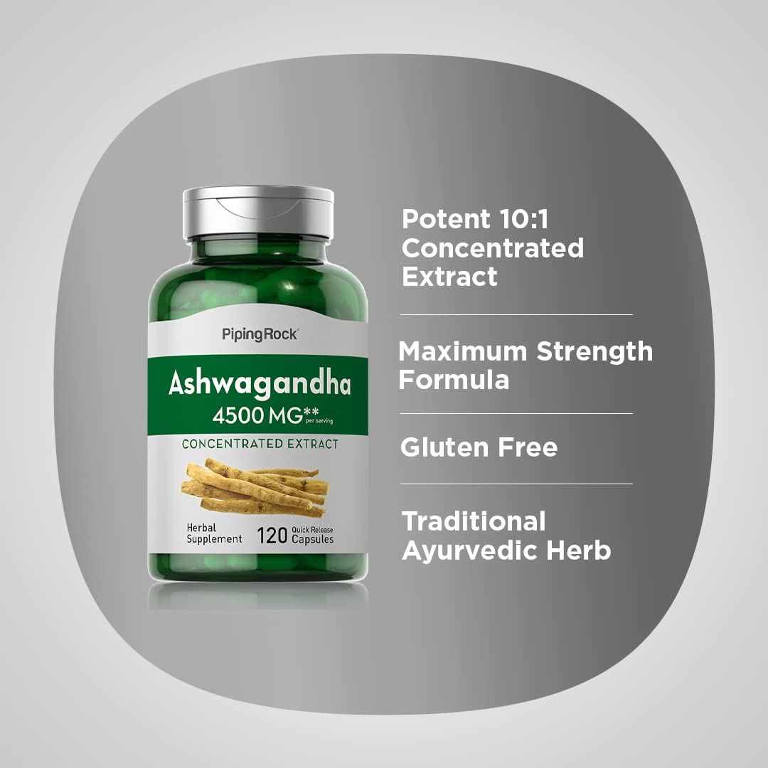 Piping Rock Ashwagandha with Black Pepper Extract Capsules, 120 Count