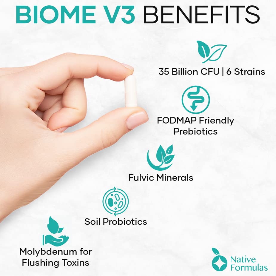 Native Formulas Biome V3 Probiotic, Prebiotic, & Fulvic Minerals Supplements 60 Capsules