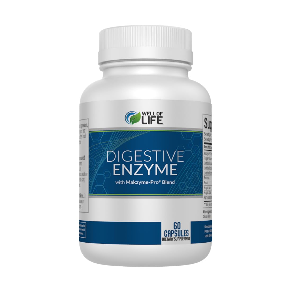 Well of Life Digestive Enzymes with Probiotics 700mg Bromelain, Papain & Lactobacillus Blend for Digestive Health, Nutrient Absorption & Gut Health, Vegan Digestive Enzyme Supplement, 60 Capsules