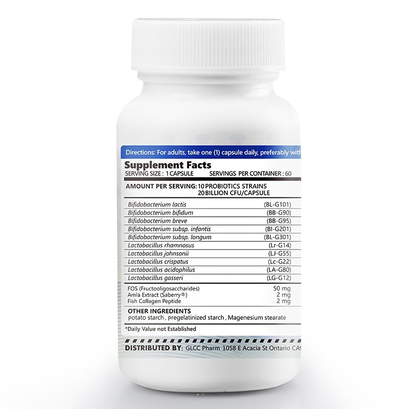 Ausalli Gastrointestinal Probiotics Flora-Focus 20 Billion CFU, 10 Probiotic Strains with Amla Extract, 60 Capsules