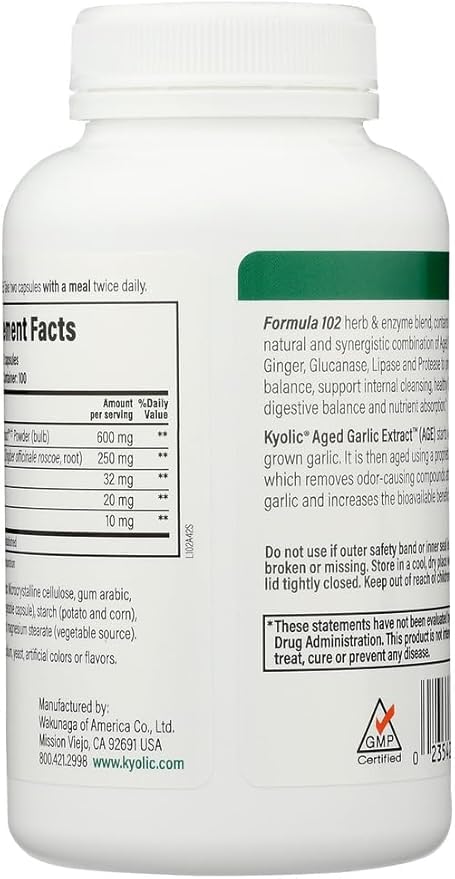 Kyolic #102 Garlic W/Enzyme Veg, 200 Capsules