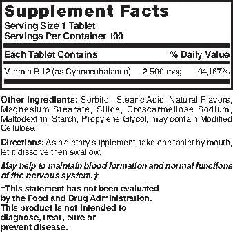 Nature's Blend Vitamin B-12 2500mcg Tablets, 100 Count
