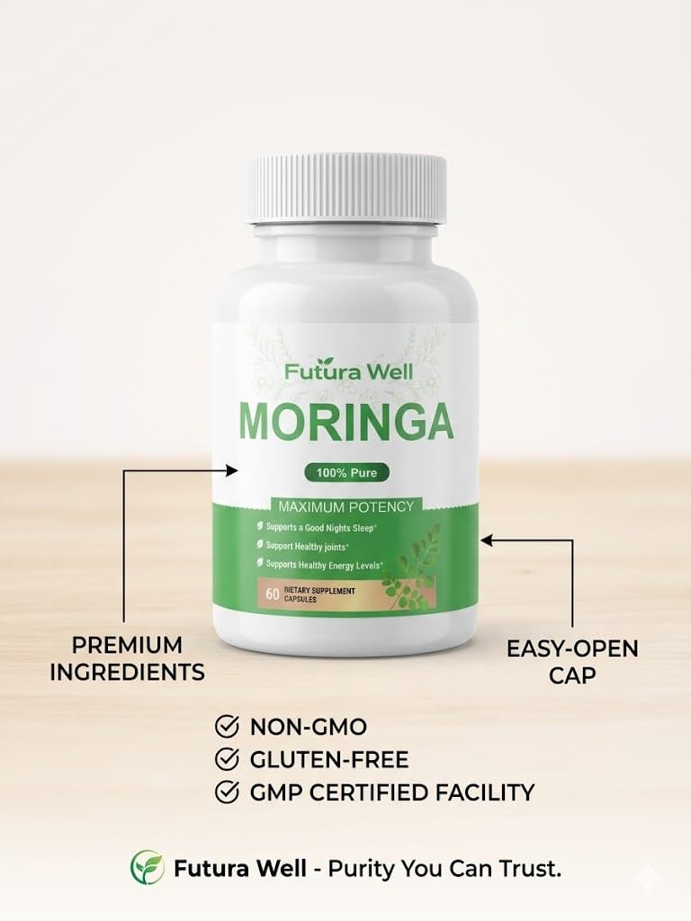 Galriva Moringa Capsules Organic Moringa Oleifera with Moringa Leaf Powder, Plant Based Herbal Supplement, Vegan, Non-GMO, 60 Capsules