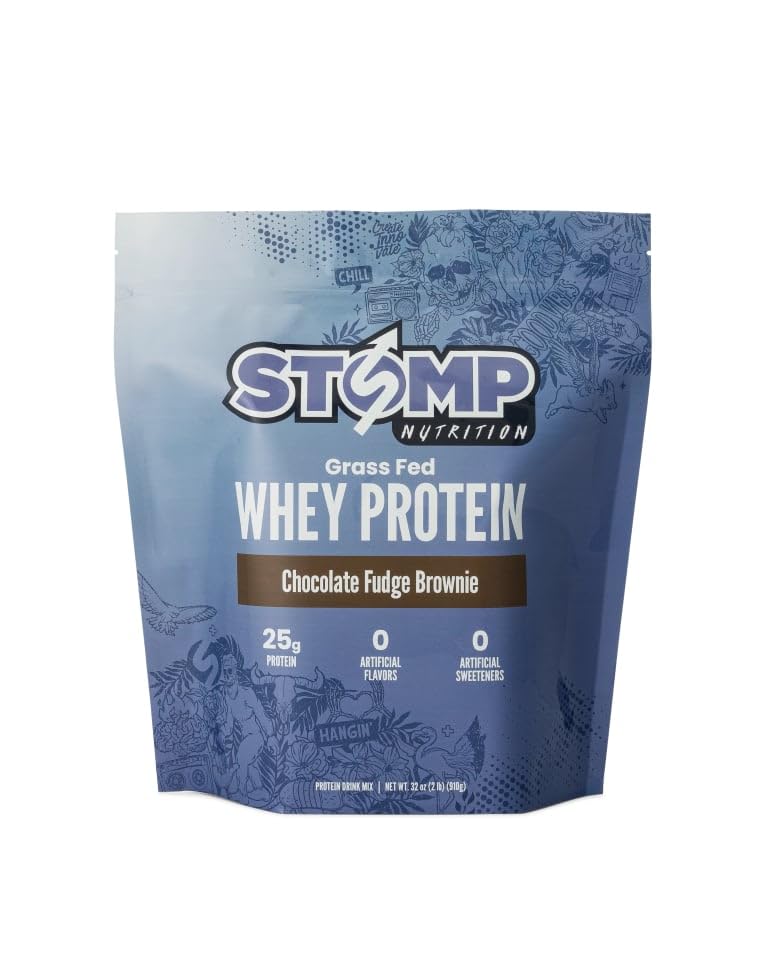 Stomp Nutrition Chocolate Fudge Brownie Grass-Fed Non-GMO Whey Protein Powder, 32 oz