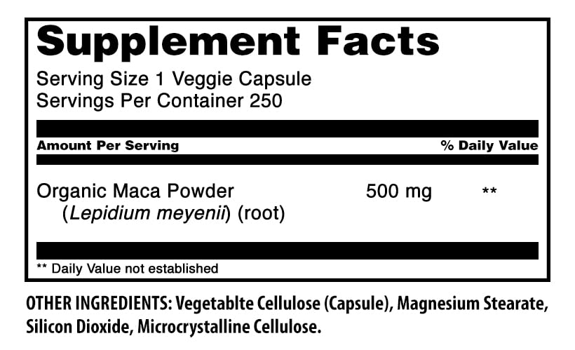 Amazing Nutrition Maca 500 Mg Capsules, 250 Count