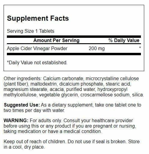 Swanson Double-Strength Apple Cider Vinegar 200 mg Tablets, 120 Count
