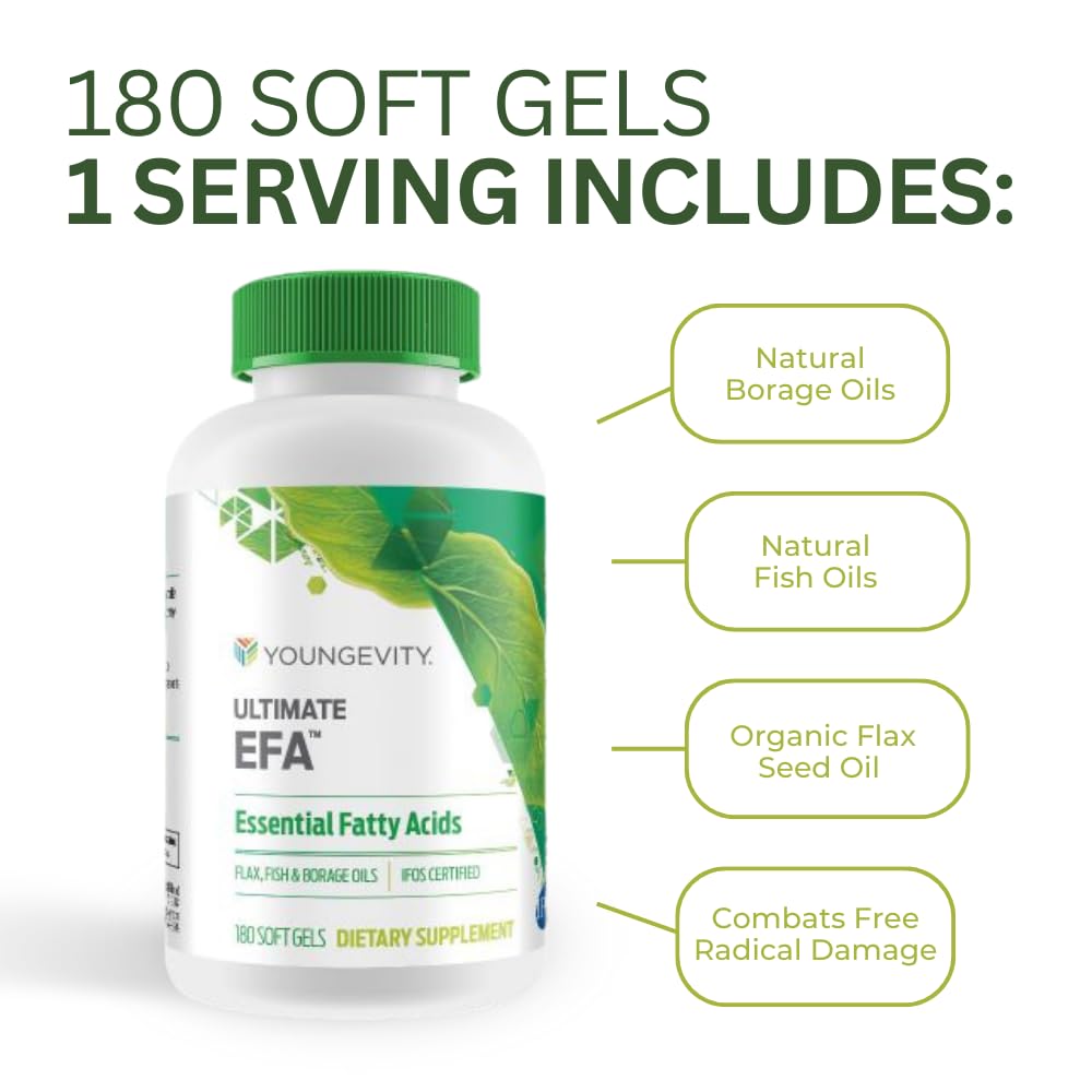 Youngevity Ultimate EFA Omega 3 6 9 Fish, Flax & Borage Oil Softgels 180