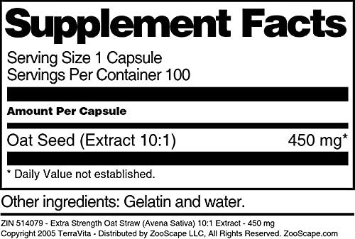 Terravita Oat Straw (Avena Sativa) 10:1 Extract - 450 mg Capsules, 100 Count