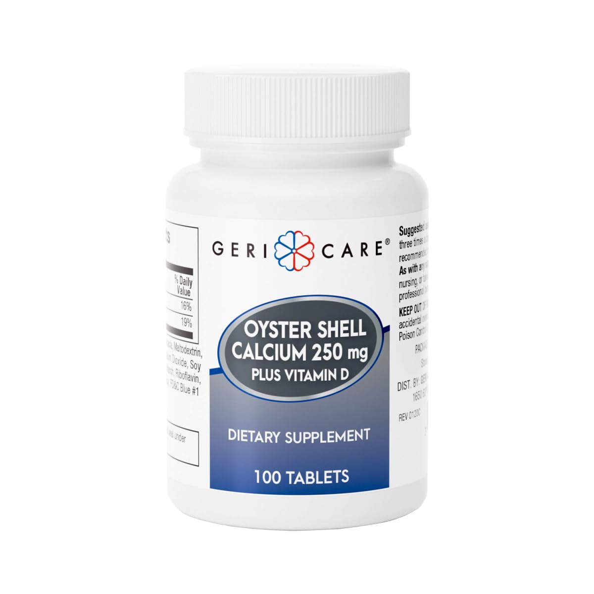 GeriCare Oyster Shell Calcium 250mg with Vitamin D 125IU Tablets, 100 Count