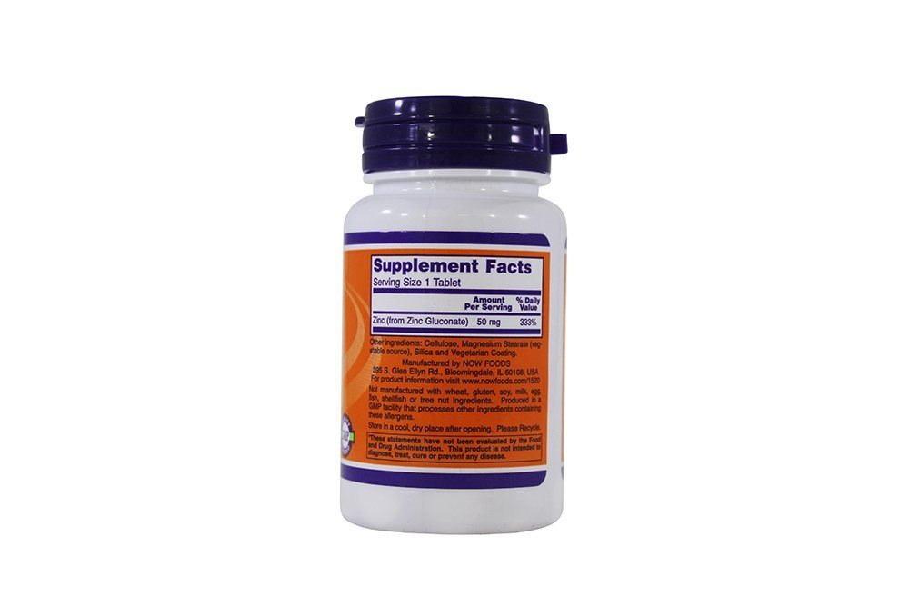 NOW Foods Zinc 50 mg Tablets, 100 Count