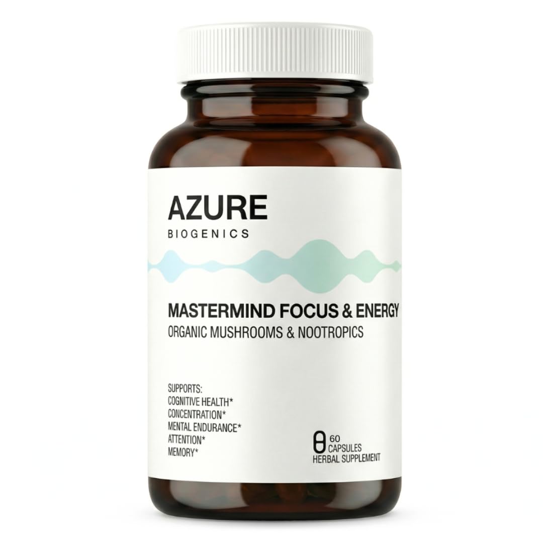 Azure Biogenics Mastermind Focus & Energy Nootropic and Adaptogen Mushroom Supplement Capsule, 60 Count