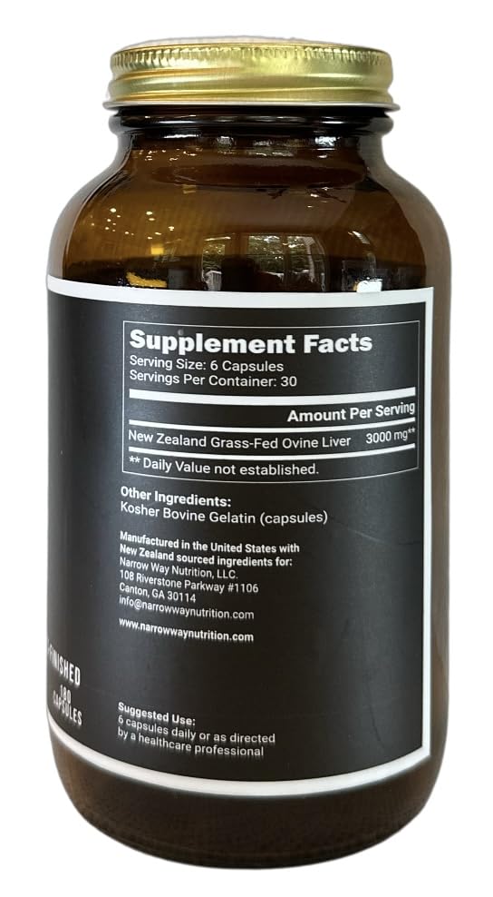Narrow Way Nutrition Lamb Liver Regeneratively Raised in New Zealand Capsules, 180 Count