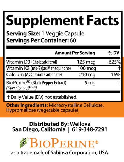 Wellova Women's D3 + K2, 60 Capsules