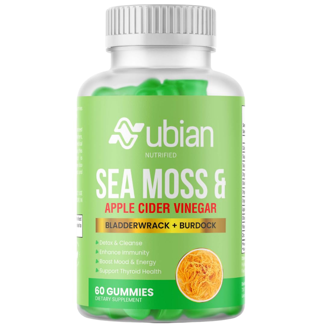 NUBIAN NUTRIFIED Sea Moss with Apple Cider Vinegar, Burdock Root & Bladderwrack Gummies 60 Count