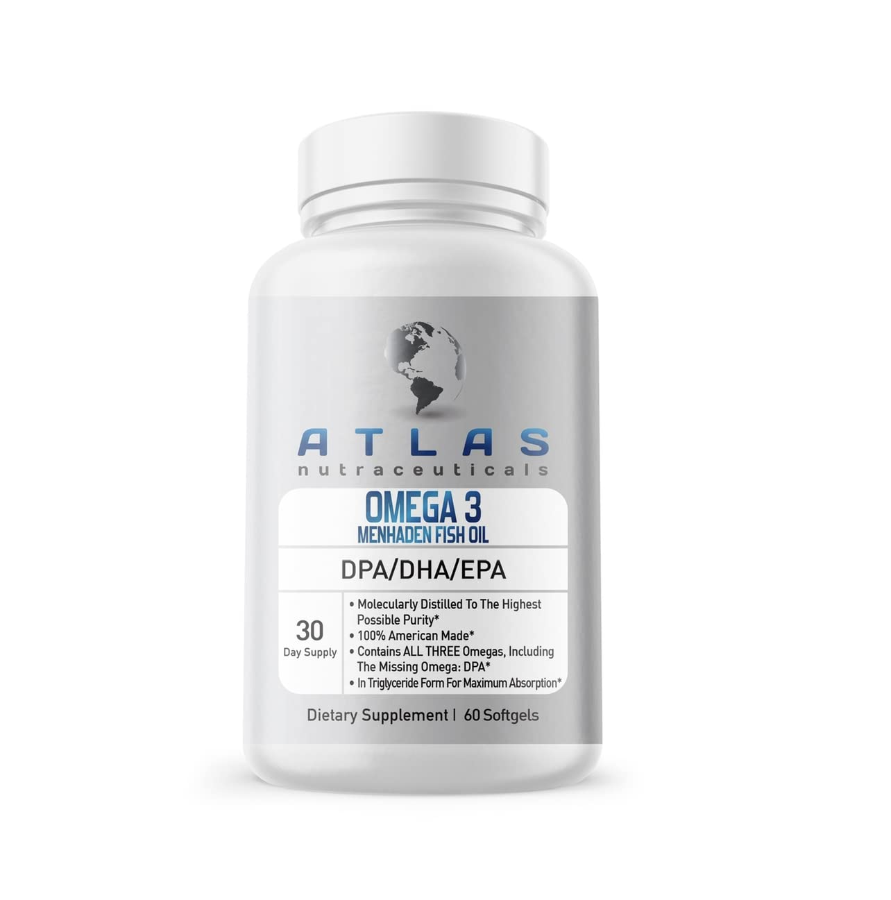 Atlas Nutraceuticals Menhaden Fish Oil Omega-3 Softgels 60 Count