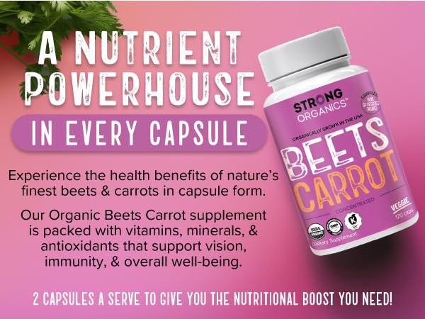 Strong Organics Organic Beet Root & Carrot Juice Powder, 120 Capsules