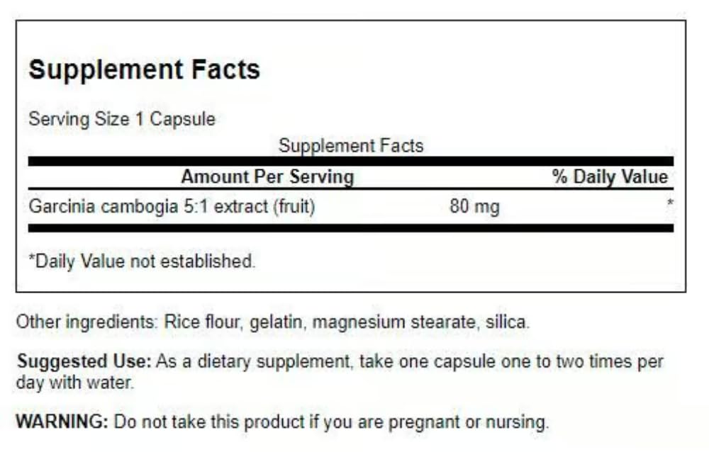 Swanson Garcinia Cambogia 5:1 Extract 80 mg Capsules 60 Count