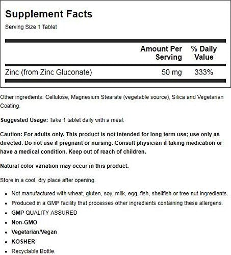 NOW Foods Zinc Gluconate 50 mg Tablets, 100 Count