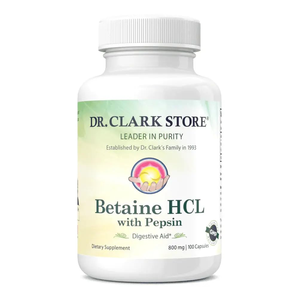 Dr Clark Store Betaine HCL Supplement with Pepsin 800mg Capsules, 100 Count