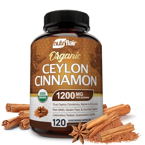 NutriFlair Organic Ceylon Cinnamon Supplement 1200mg Capsule 120 Count