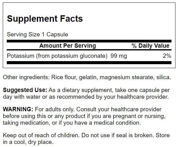 Swanson Potassium (Gluconate) 99 Milligrams Capsules, 250