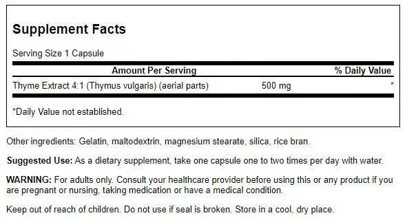 Swanson Thyme Leaf 500mg Capsules, 120 Count