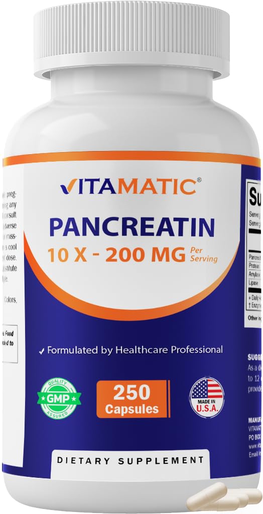 Vitamatic Pancreatin 10X Digestive Enzymes Capsules, 250 Count