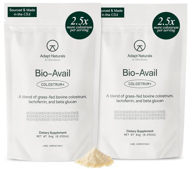 Adapt Naturals by Chris Kresser Colostrum Supplement with Lactoferrin & Beta-Glucan, Bio-Avail Grass Fed Bovine Colostrum Powder, 2500mg, Non-GMO, 5.92 oz