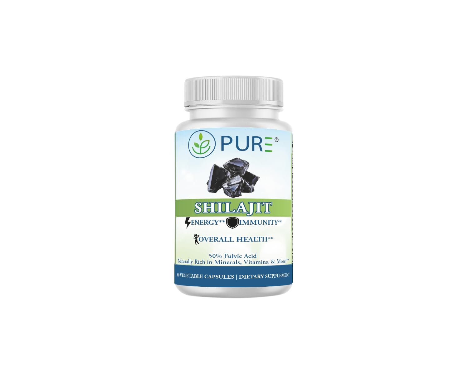 PURE Shilajit 600mg Capsules, 60 Count