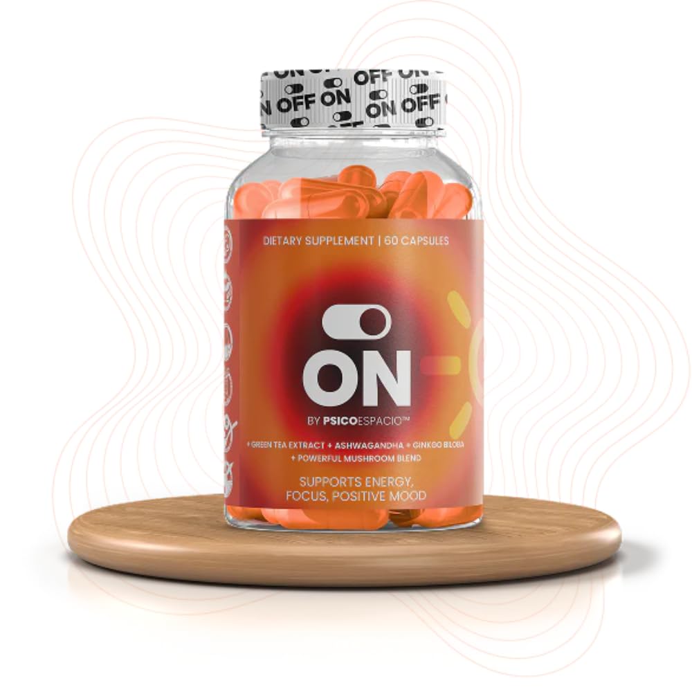 ON BY PSICOESPACIO All day Energy Pills for Adults Natural Energy Supplement Supports Energy, Focus and Positive Mood Capsules 60 Count