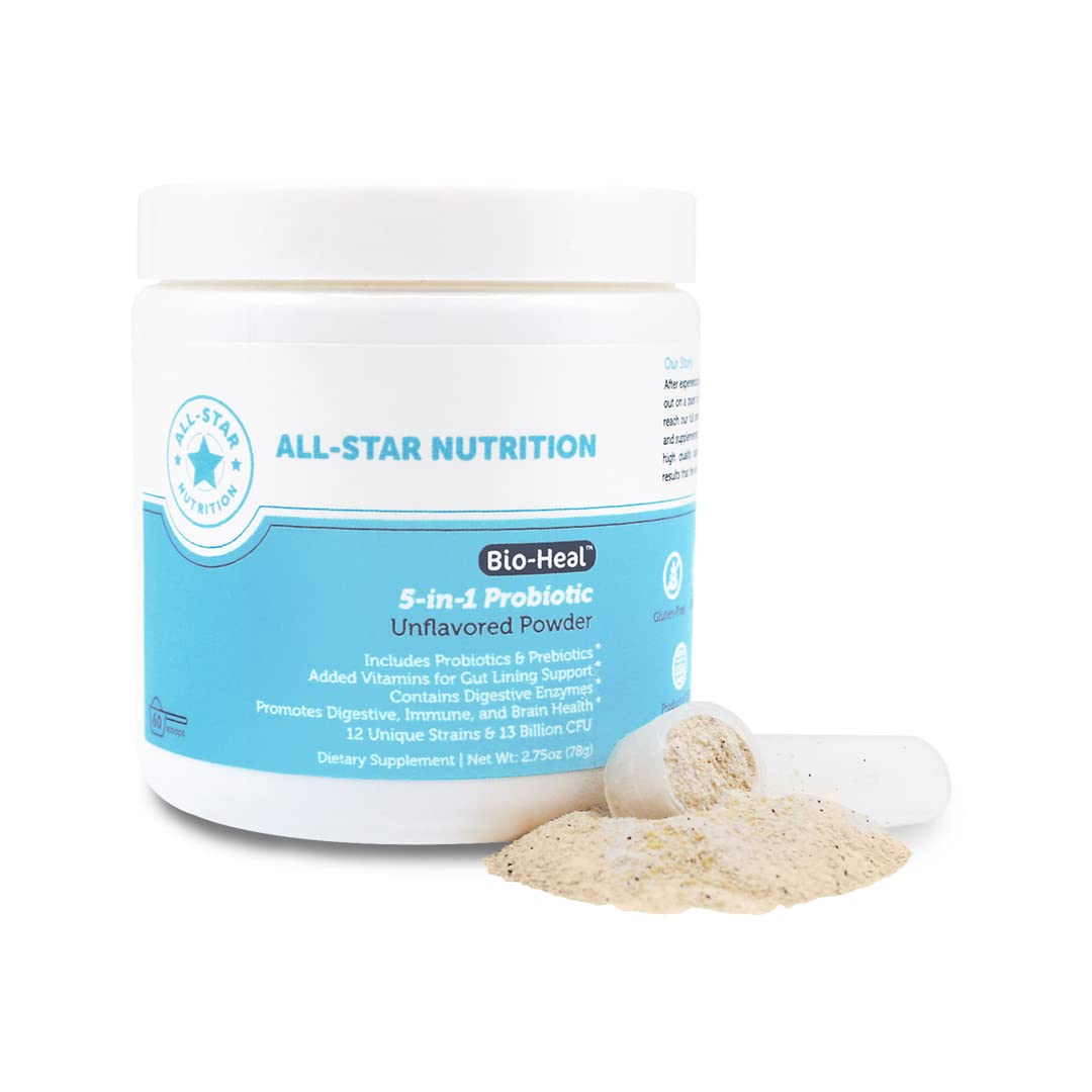 All-Star Nutrition 5-in-1 Bio-Heal Probiotic for Kid, Men & Women Powder, 2.75 oz