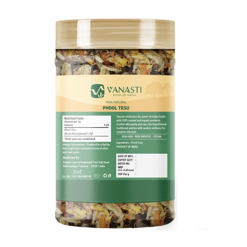 VANASTI Phool Tesu | Plas ke Phool | Dhaak ka Phool | Butea Monosperma Powder 3.52 Ounce