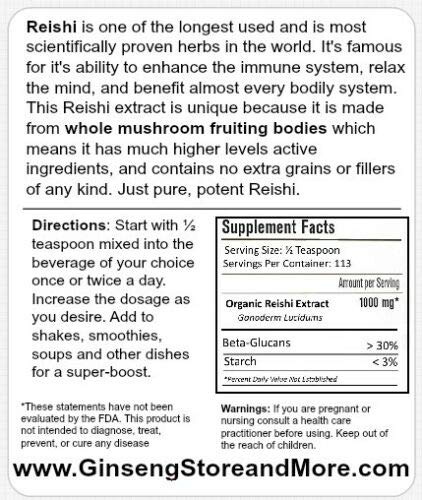 GinsengStoreAndMore Organic Red Reishi Mushroom Powder 4 Oz