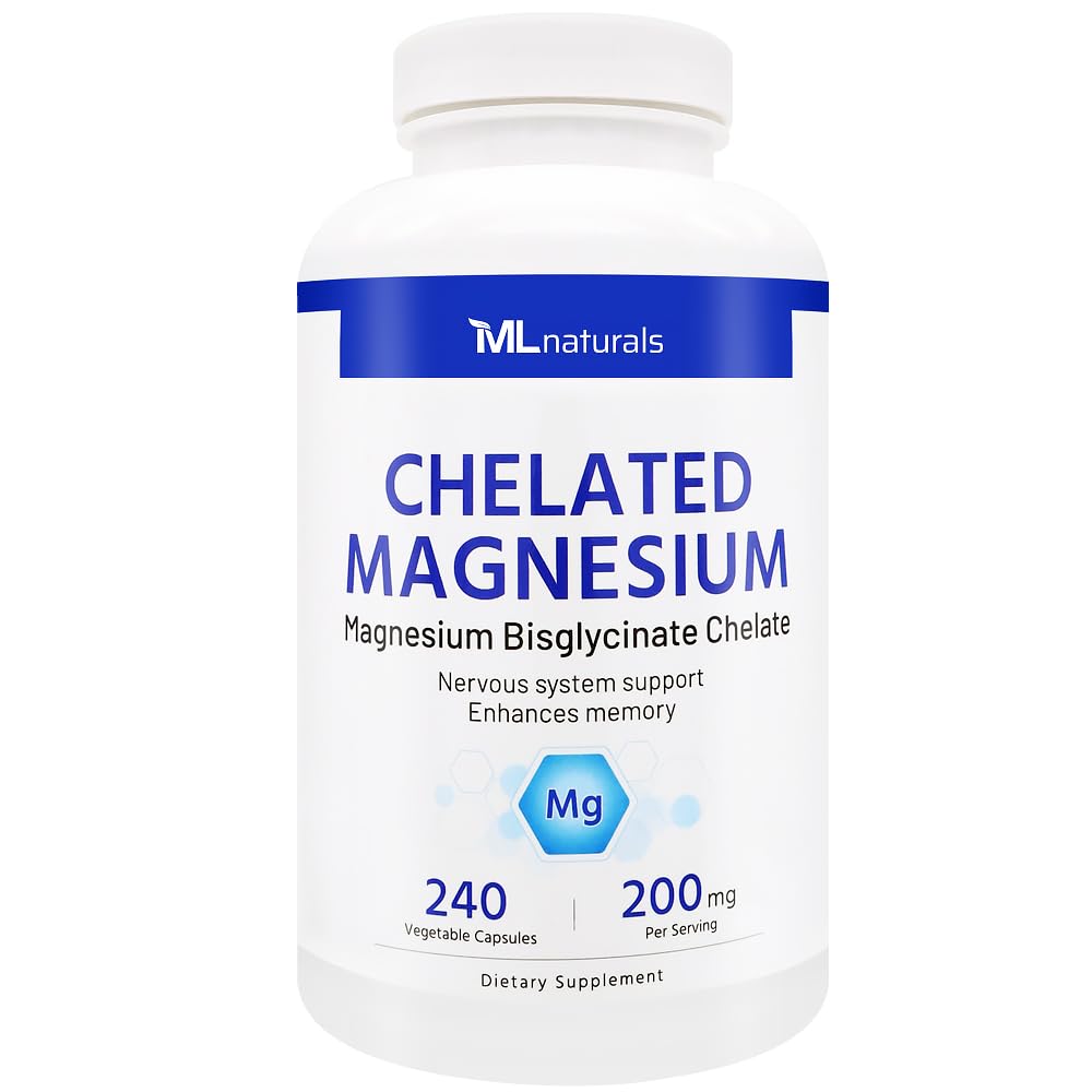 ML Naturals Chelated Magnesium 200mg Capsules, 240 Count