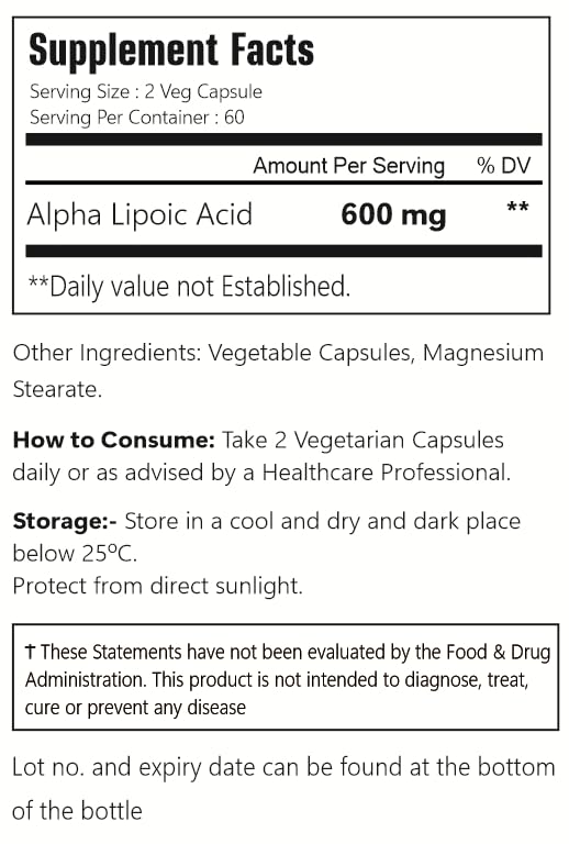 VitaCosmoX Alpha Lipoic Acid Supplement Capsule 120 Capsules
