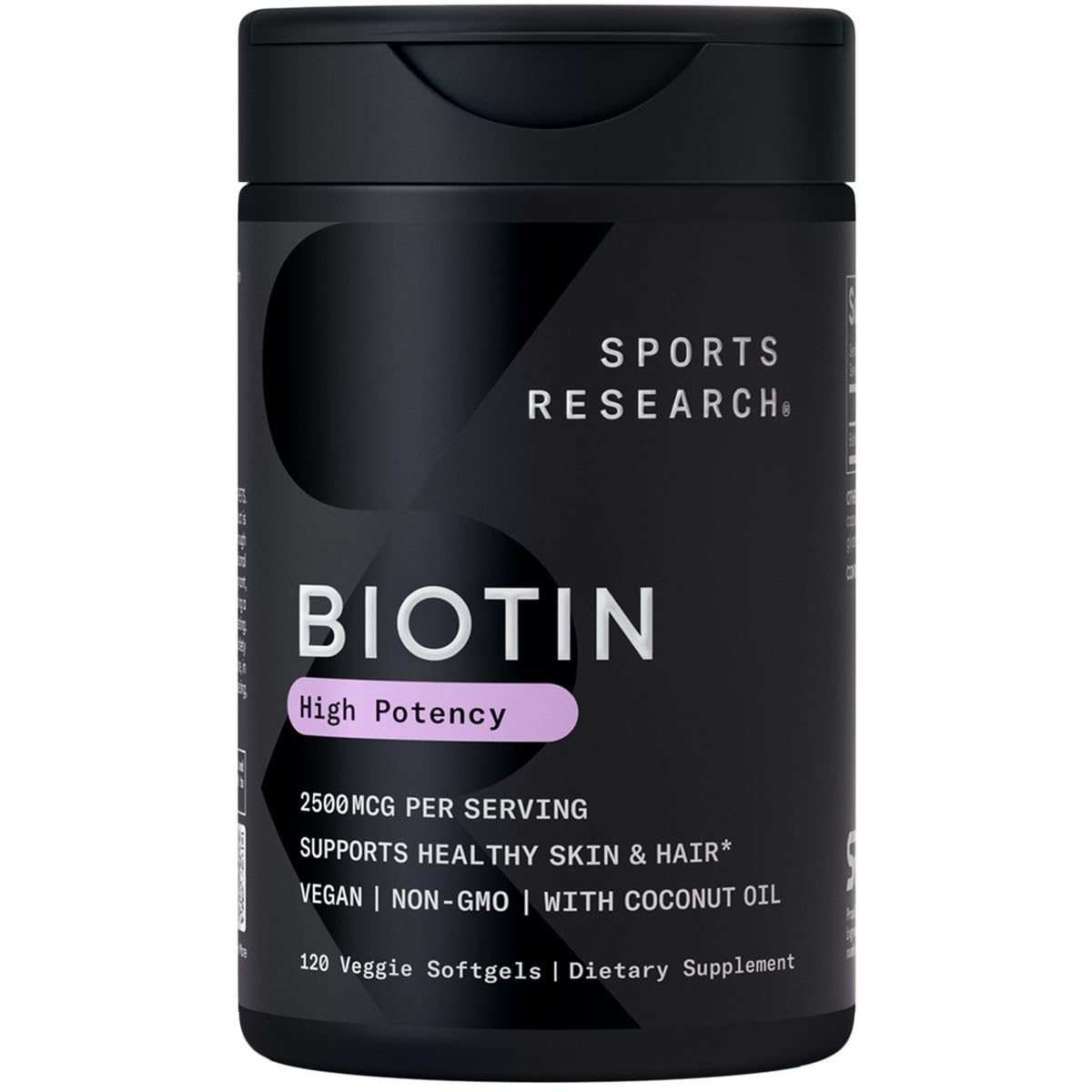 Sports Research Biotin 2,500mcg with Organic Coconut Oil Softgels, 120 Count