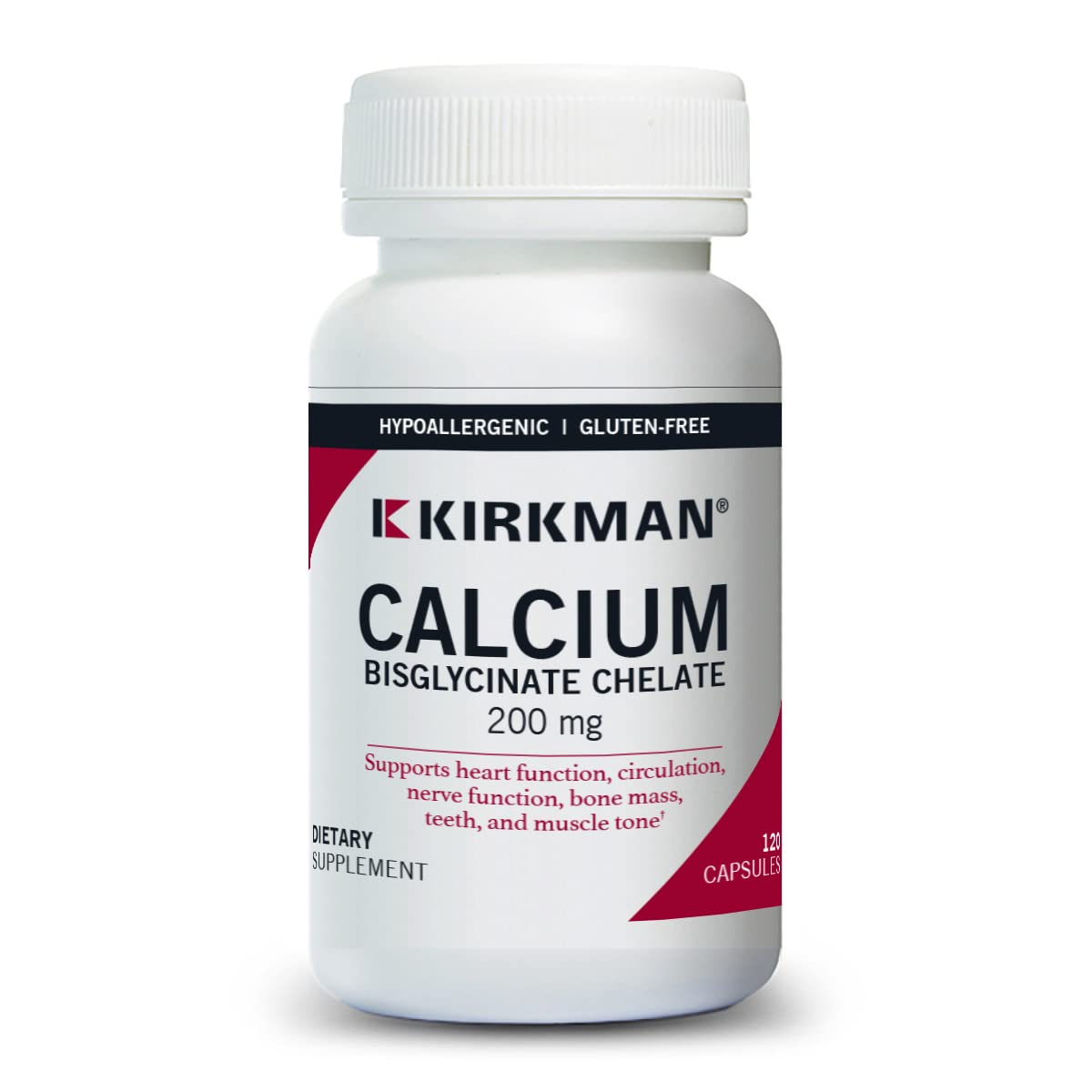 Kirkman Calcium Bisglycinate Chelate 200mg Capsules, 120 Count