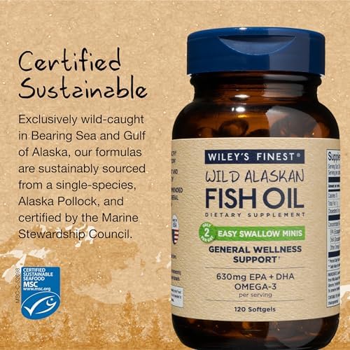 Wiley's Finest Wild Alaskan Fish Oil Easy Swallow Minis Softgels, 120 Count