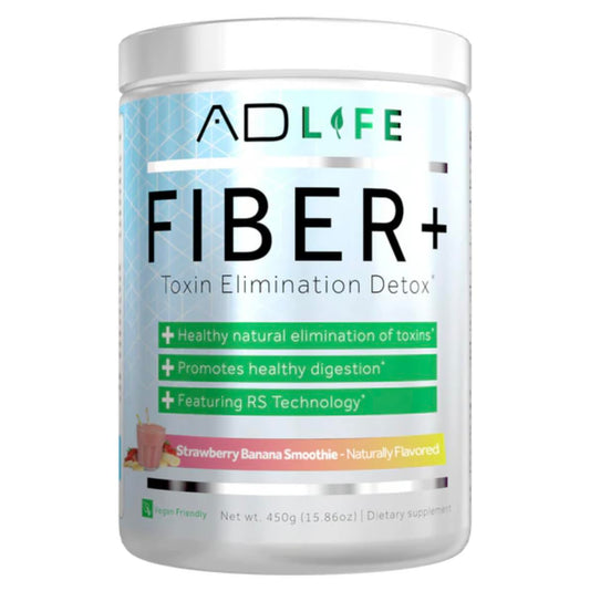 AD LIFE Fiber+ Vegan Fiber Supplement Powder, Strawberry Banana, 16.4 oz