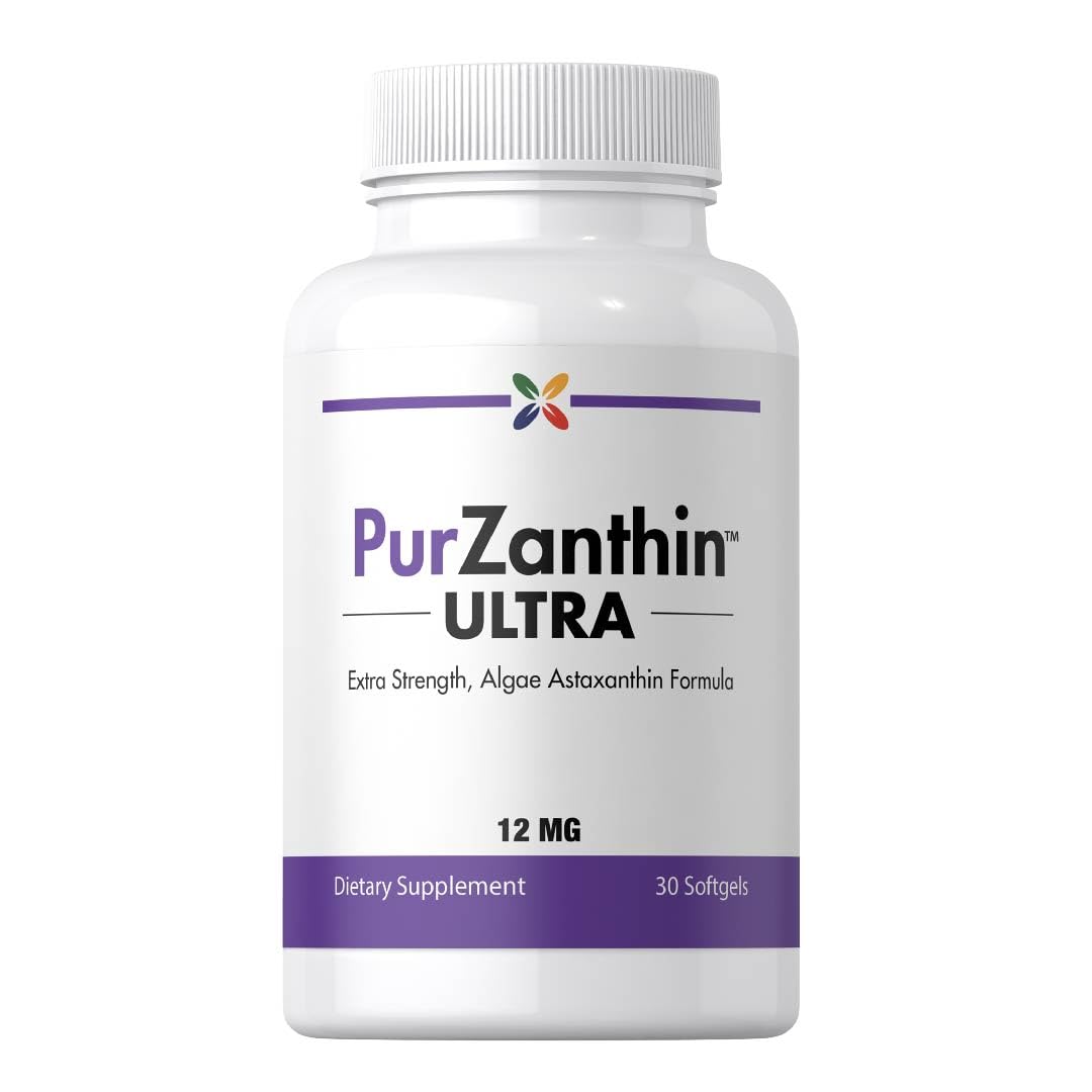 Stop Aging Now Organic Astaxanthin Supplement PurZanthin 12mg Extra Strength Softgels, 30 Count