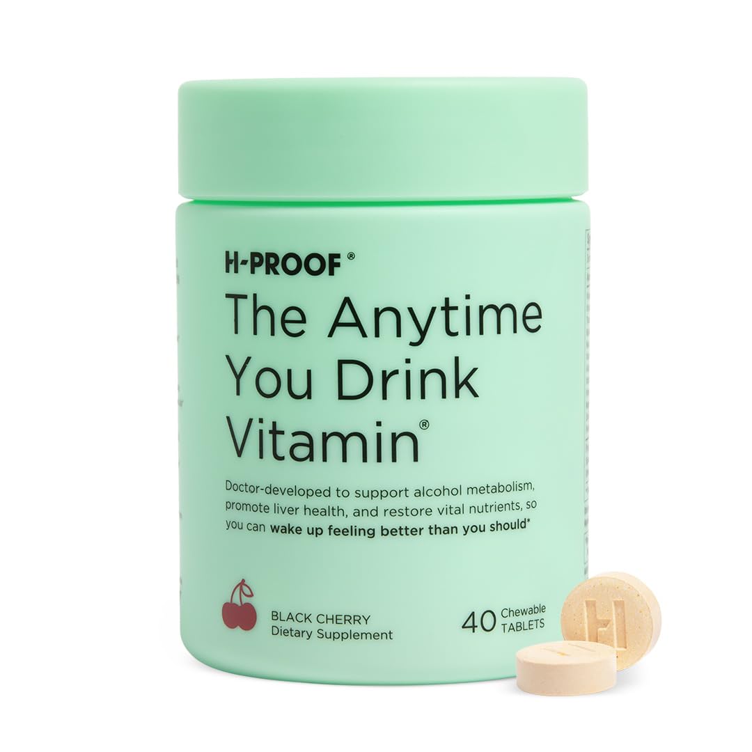 H-PROOF The Anytime You Drink Vitamin, Liver Health & Immunity Support with Electrolytes, Milk Thistle, and Vitamins B & C, 40 Tablets