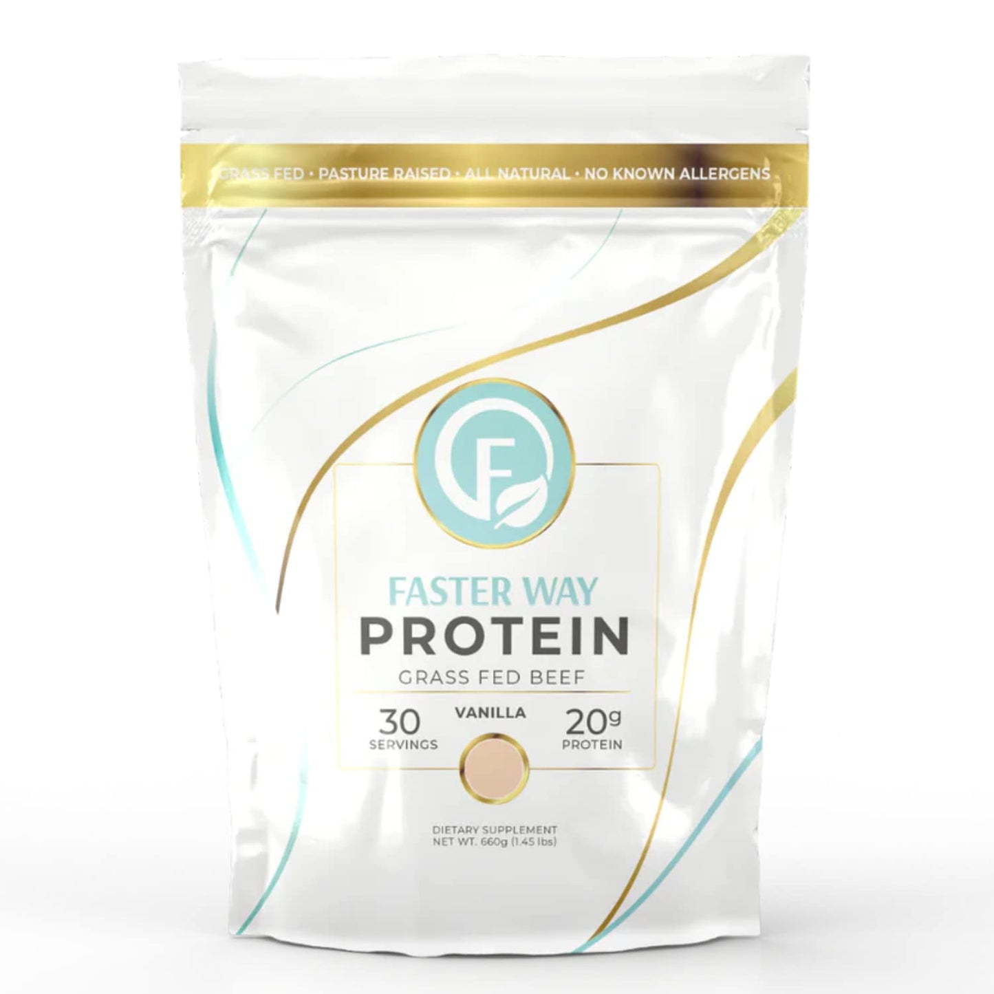 FASTer Way to Fat Loss Hydrolyzed Grass-Fed Beef Protein Powder - Vanilla - 20g Protein per Serving, 9 Essential Amino Acids, Sugar, Gluten & Dairy Free, Non-GMO, 1.46 lb