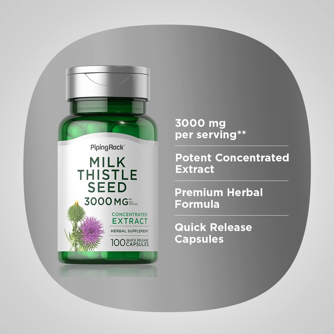 Piping Rock Milk Thistle Supplement 3000 mg Capsule, 100 Count