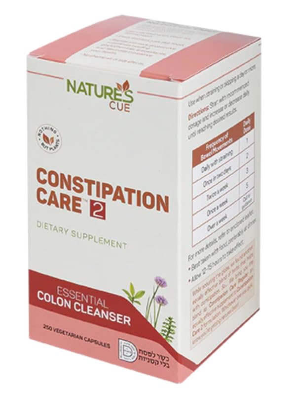 Natures's cue Constipation Care 2, Colon Cleanser Dietary Supplement Kosher for Passover Capsules 250