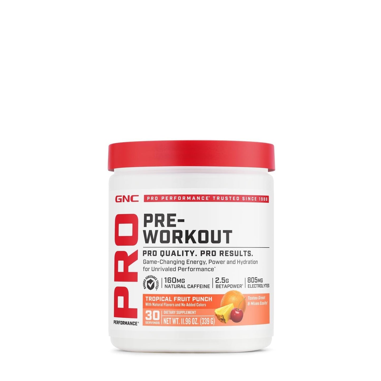GNC Pro Performance Pre-Workout Tropical Fruit Punch Powder 11.96 Ounce