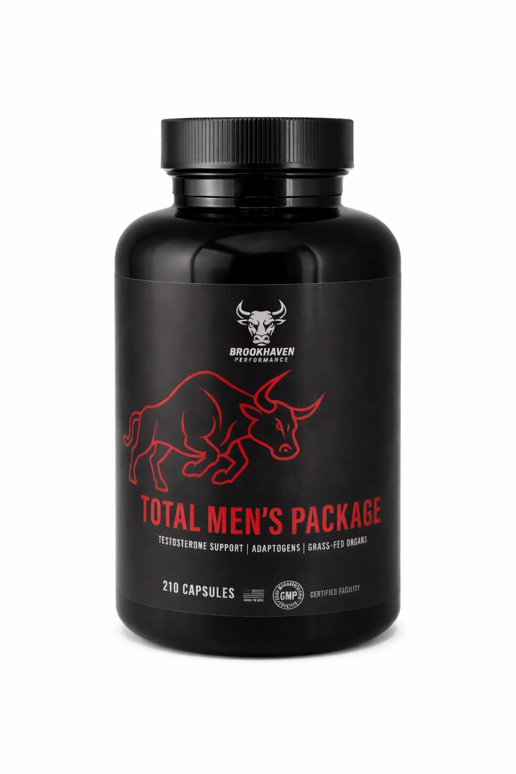 Brookhaven Farms Total Men's Package Testosterone Booster with Tongkat Ali, Ashwagandha & Grass-Fed Beef Organs, Natural Hormone & Muscle Support, 210 Capsules