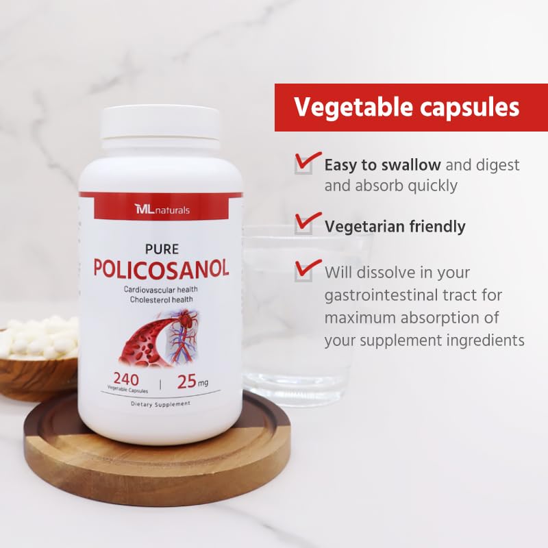 ML Naturals Policosanol 25 mg Capsules, 240 Count