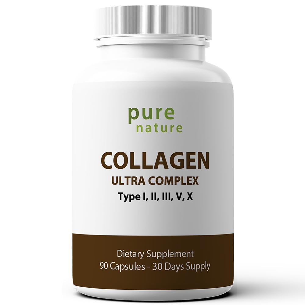 PureNature Plus Collagen Ultra - Collagen Peptides with 5 Types I, II, III, V & X Naturally-Sourced Hydrolyzed Collagen for Hair, Skin, Nail and Joint Support, 90 Capsules
