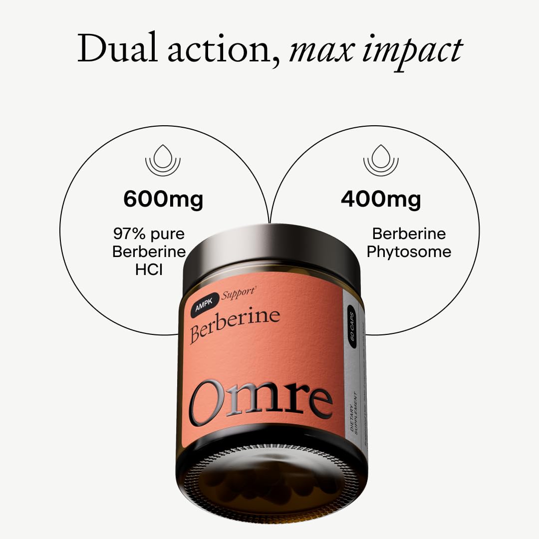 OMRE Berberine Dual-Action Formula with Phytosome 1000mg Total Berberine Capsule, 60 Count