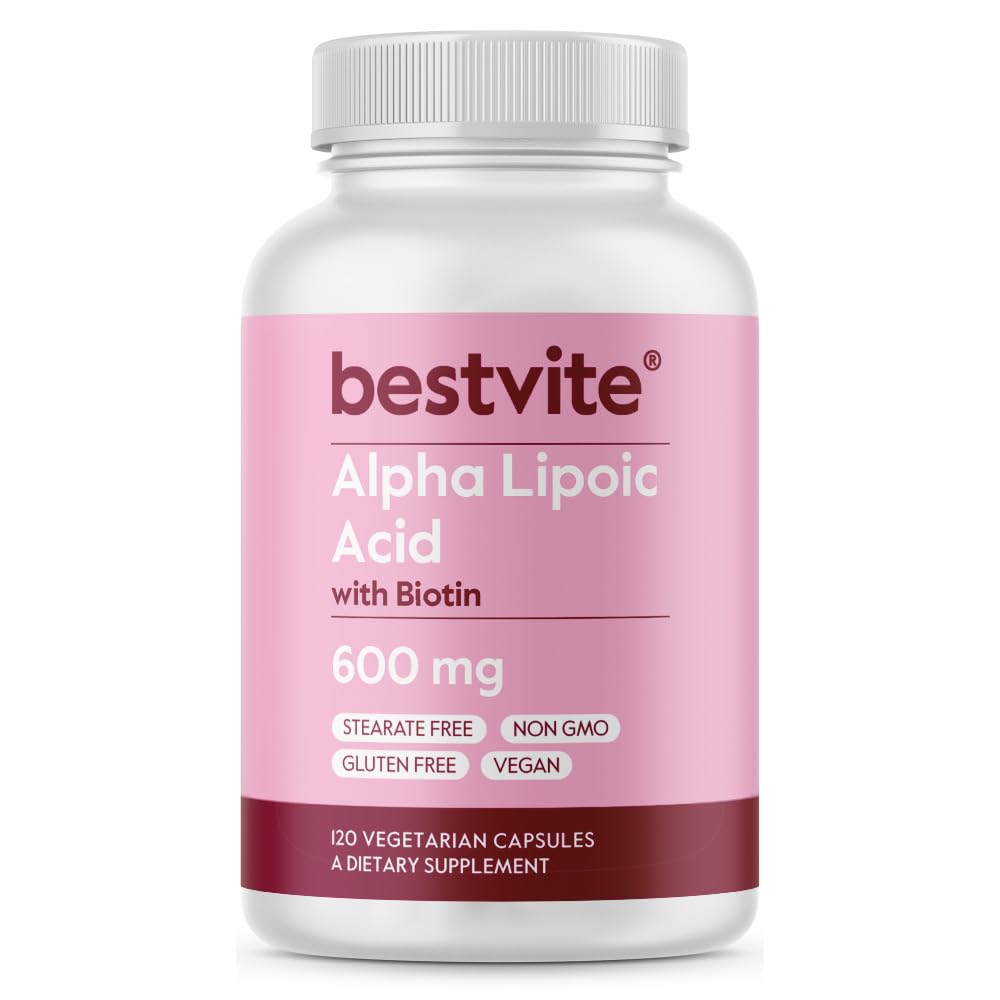 BESTVITE High Strength Alpha Lipoic Acid 600mg per Capsule, 120 Count